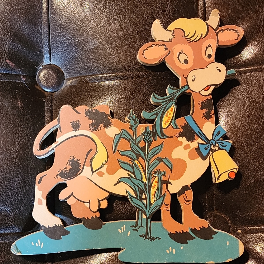 Little Boy Blue Cow Mother Goose Fairytale Pin-ups 1950s Dolly Toy Nursery Decor